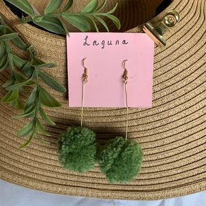 Handmade Pom Pom Earrings | olive green
